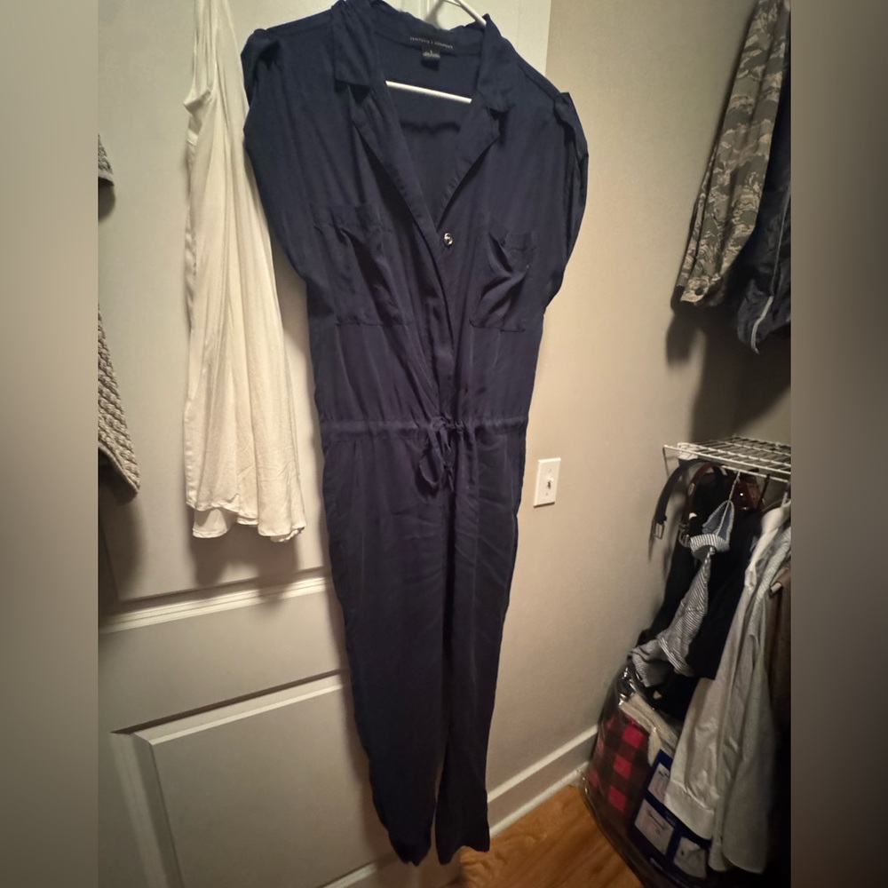 Linen navy drawstring waist jumpsuit
